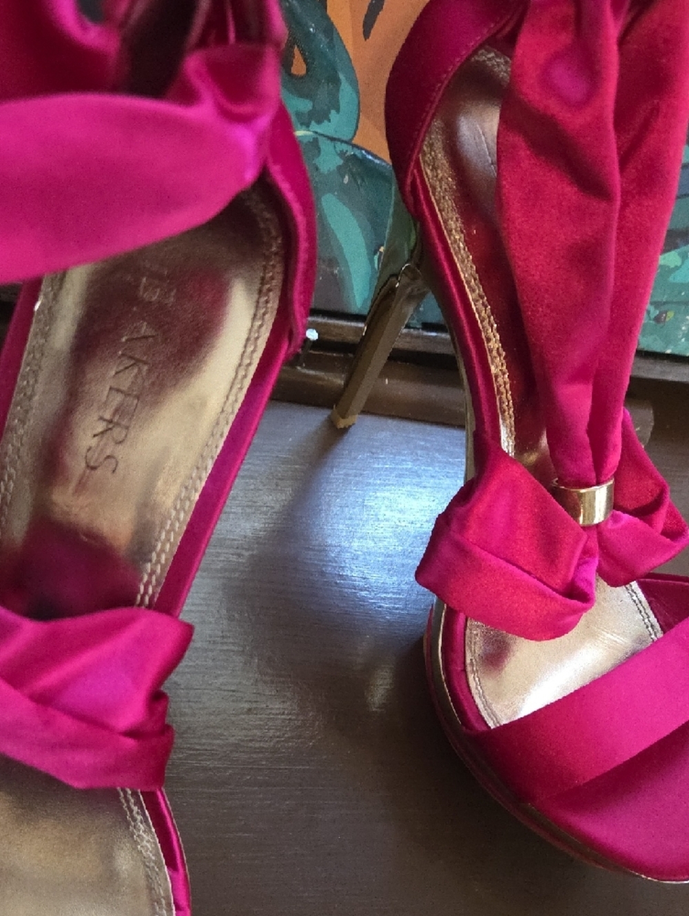Bakers Hot Pink Satin Platform High Heels - Picture 4 of 8